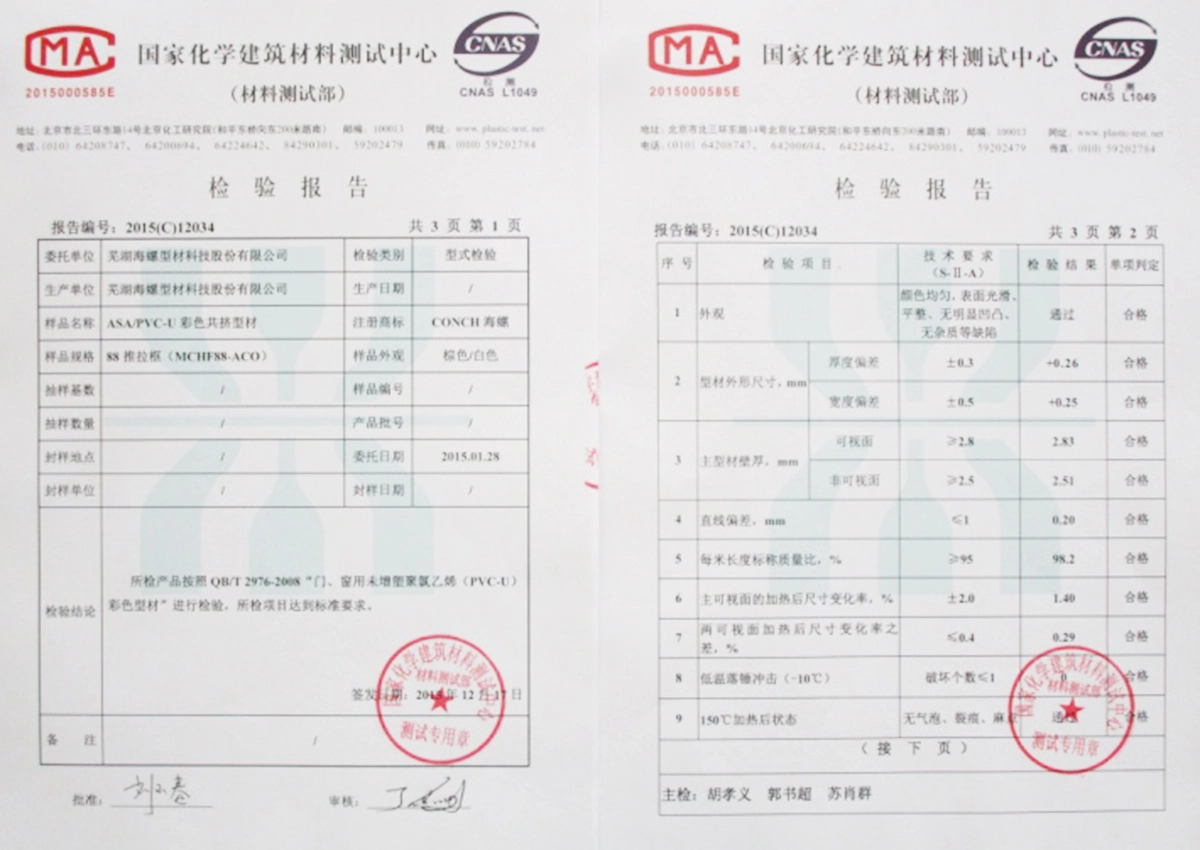 UPVC88 Push-Pull Frame Test Report UPVC88 Push-Pull Frame Test Report